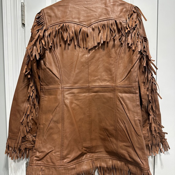 Sundance Tan Leather Jacket with Fringe - Picture 2 of 5